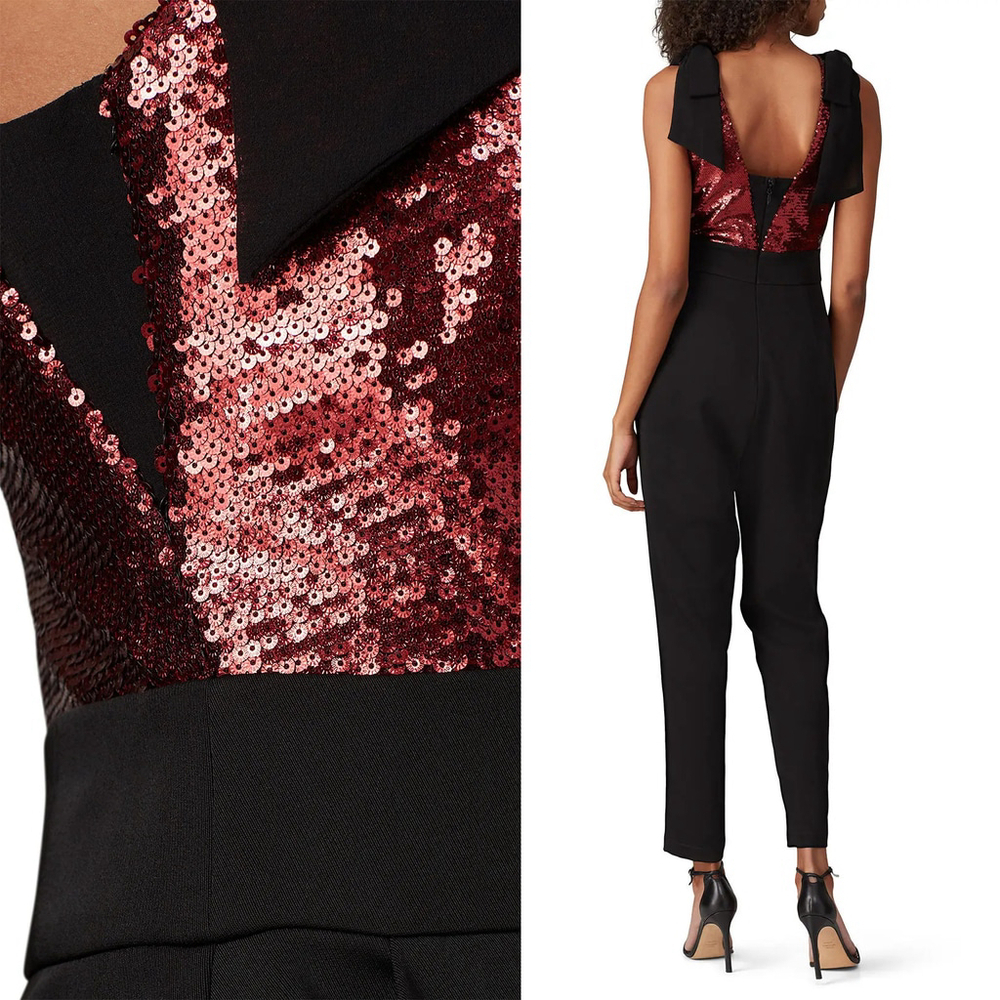 Harlyn Sequin Top Jumpsuit with Bows Women's Black and Red $182 - Size M - Picture 3 of 12